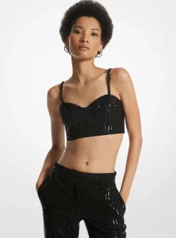 Pinstripe Sequined Crepe Bustier Top