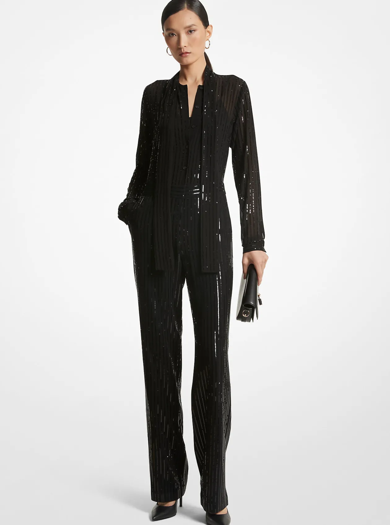 Pinstripe Sequined Georgette Jumpsuit