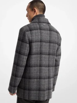 Plaid Textured Wool Blend Peacoat