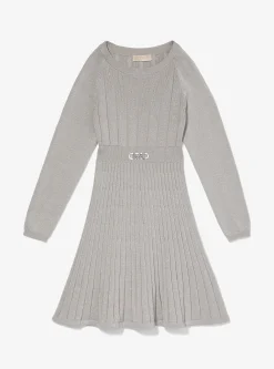 Pleated Metallic Knit Sweaterdress