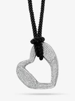 Precious Metal-Plated Brass Pavé Heart Necklace