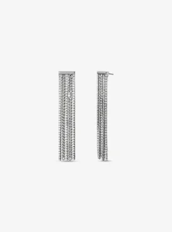 Precious Metal-Plated Brass Pav&eacute; Chain Drop Earrings