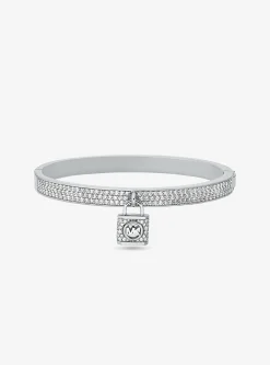 Precious Metal-Plated Brass Pavé Lock Bangle