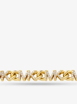 Precious Metal-Plated Brass Pav&eacute; Logo Chain Necklace