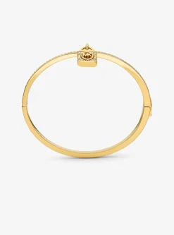 Precious Metal-Plated Brass Pav&eacute; Lock Bangle