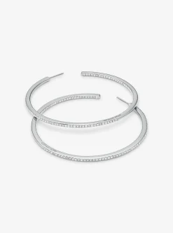 Precious Metal-Plated Brass Pav&eacute; Hoop Earrings