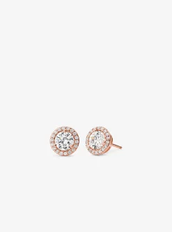 Precious Metal-Plated Sterling Silver Pavé Stud Earrings