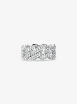 Precious Metal-Plated Sterling Silver Pavé Curb Link Ring