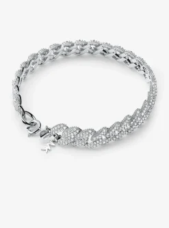Precious Metal-Plated Sterling Silver Pavé Curb Link Bracelet