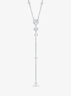 Precious Metal-Plated Sterling Silver Cubic Zirconia Lariat Necklace