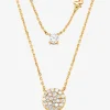 Precious Metal-Plated Sterling Silver Pav&eacute; Disc Layering Necklace