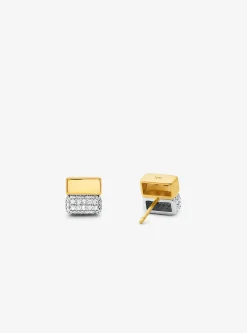 Precious Metal-Plated Sterling Silver and Pav&eacute; Stud Earrings