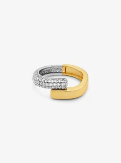 Precious Metal-Plated Sterling Silver and Pav&eacute; Ring