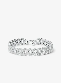 Precious Metal-Plated Sterling Silver Pav&eacute; Curb Link Bracelet