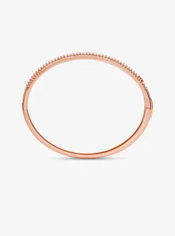 Precious Metal-Plated Sterling Silver Pav&eacute; Bangle