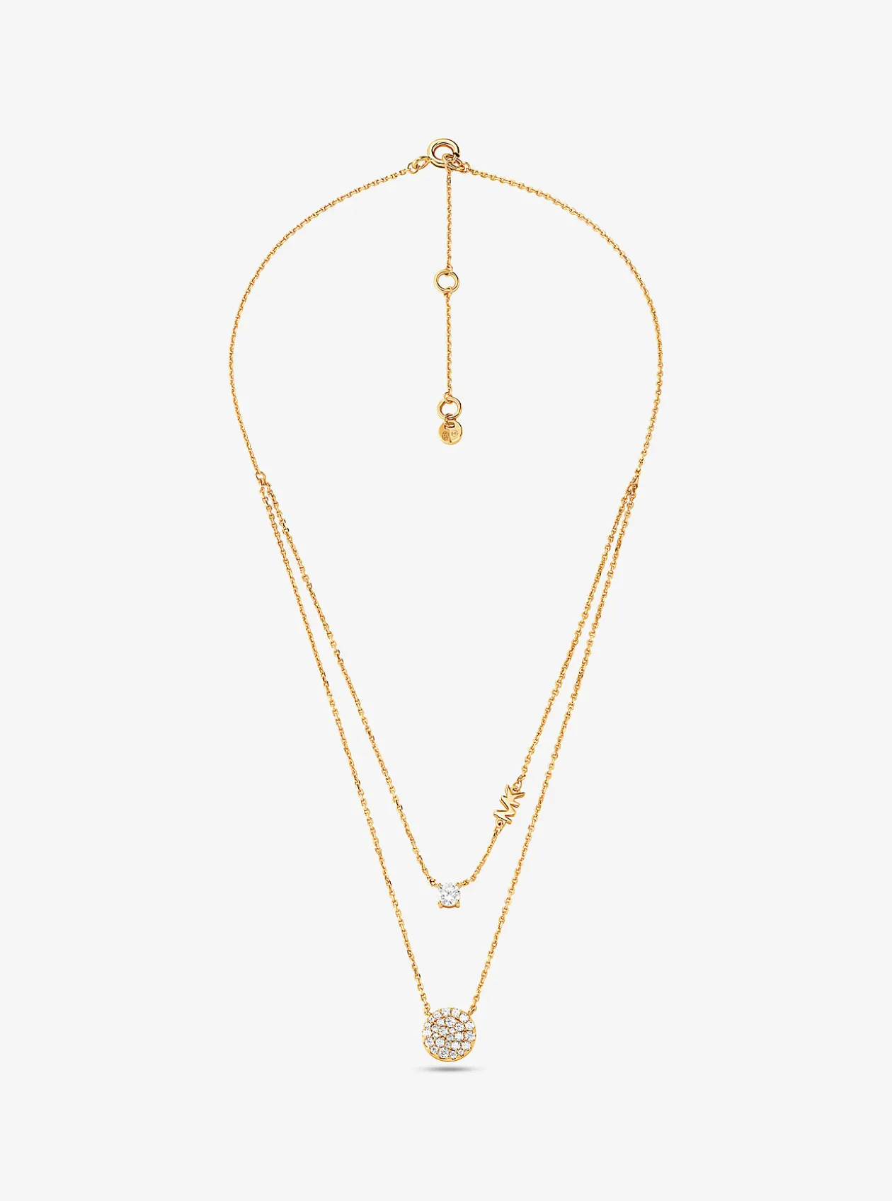 Precious Metal-Plated Sterling Silver Pavé Disc Layering Necklace