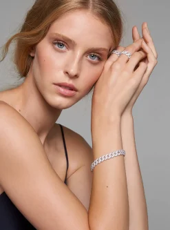 Precious Metal-Plated Sterling Silver Pavé Curb Link Bracelet