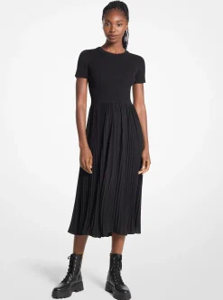 Ribbed Knit and Woven Dress
