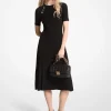 Ribbed Stretch Knit Button Midi Dress