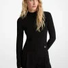 Ribbed Stretch Knit Mock Neck Sweater