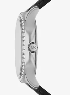 Sage Pav&eacute; Silver-Tone and Crocodile Embossed Leather Watch