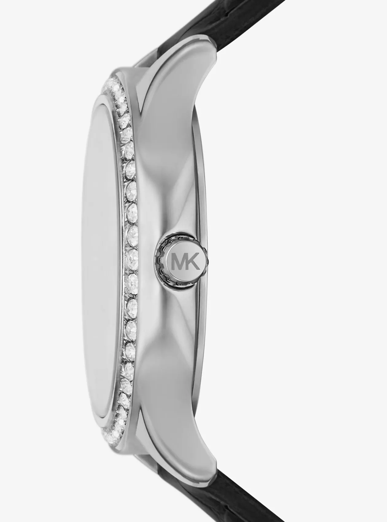 Sage Pavé Silver-Tone and Crocodile Embossed Leather Watch