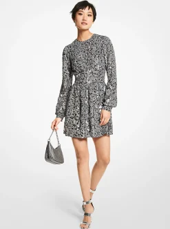 Sequined Leopard Print Georgette Dress