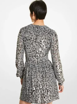 Sequined Leopard Print Georgette Dress
