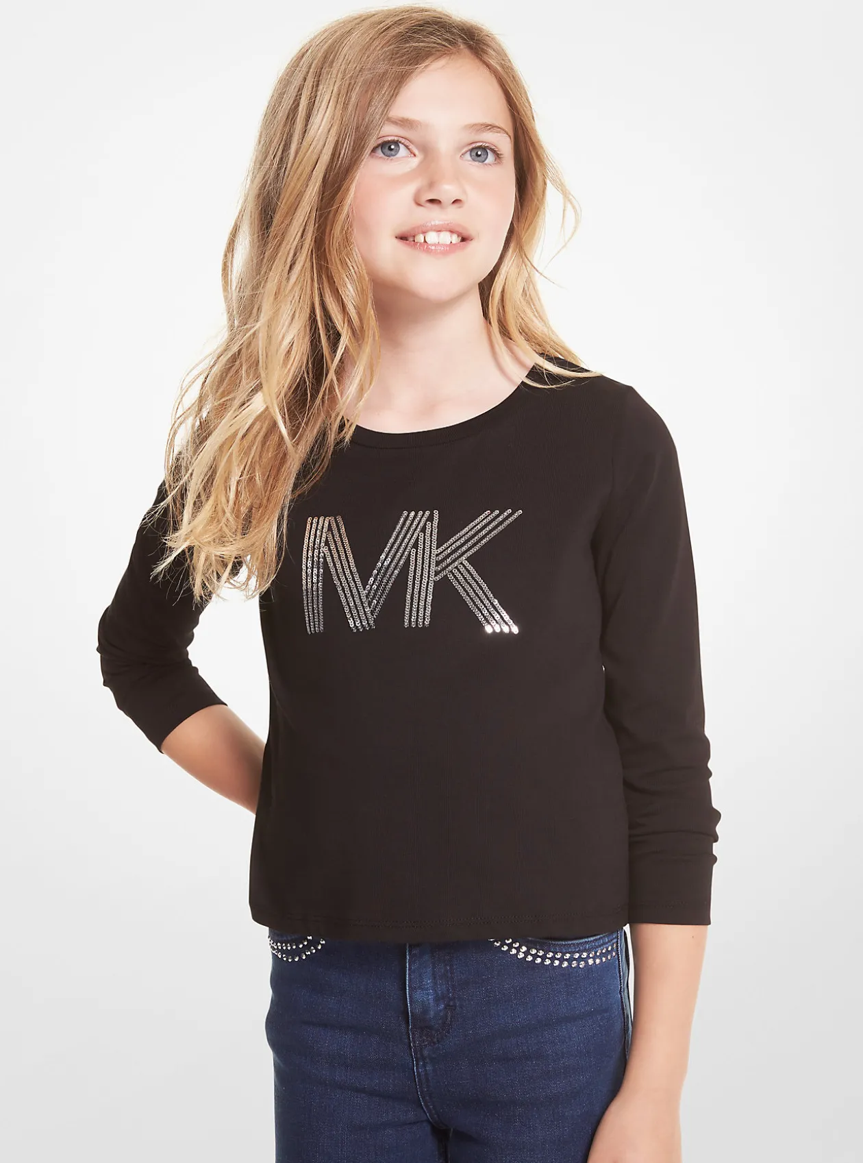 Sequined Logo Cotton T-Shirt