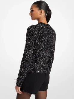 Sequined Metallic Stretch Knit Jacket