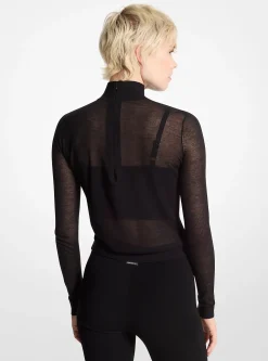 Sheer Mock Neck Sweater and Bra Top