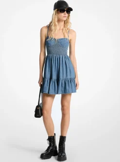 Smocked Bustier Denim Dress