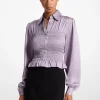 Smocked Crinkled Satin Shirt