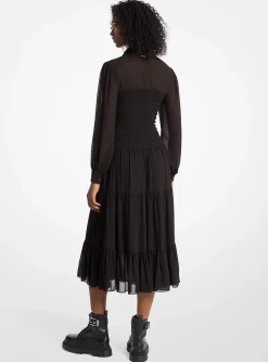 Smocked Georgette Shirtdress