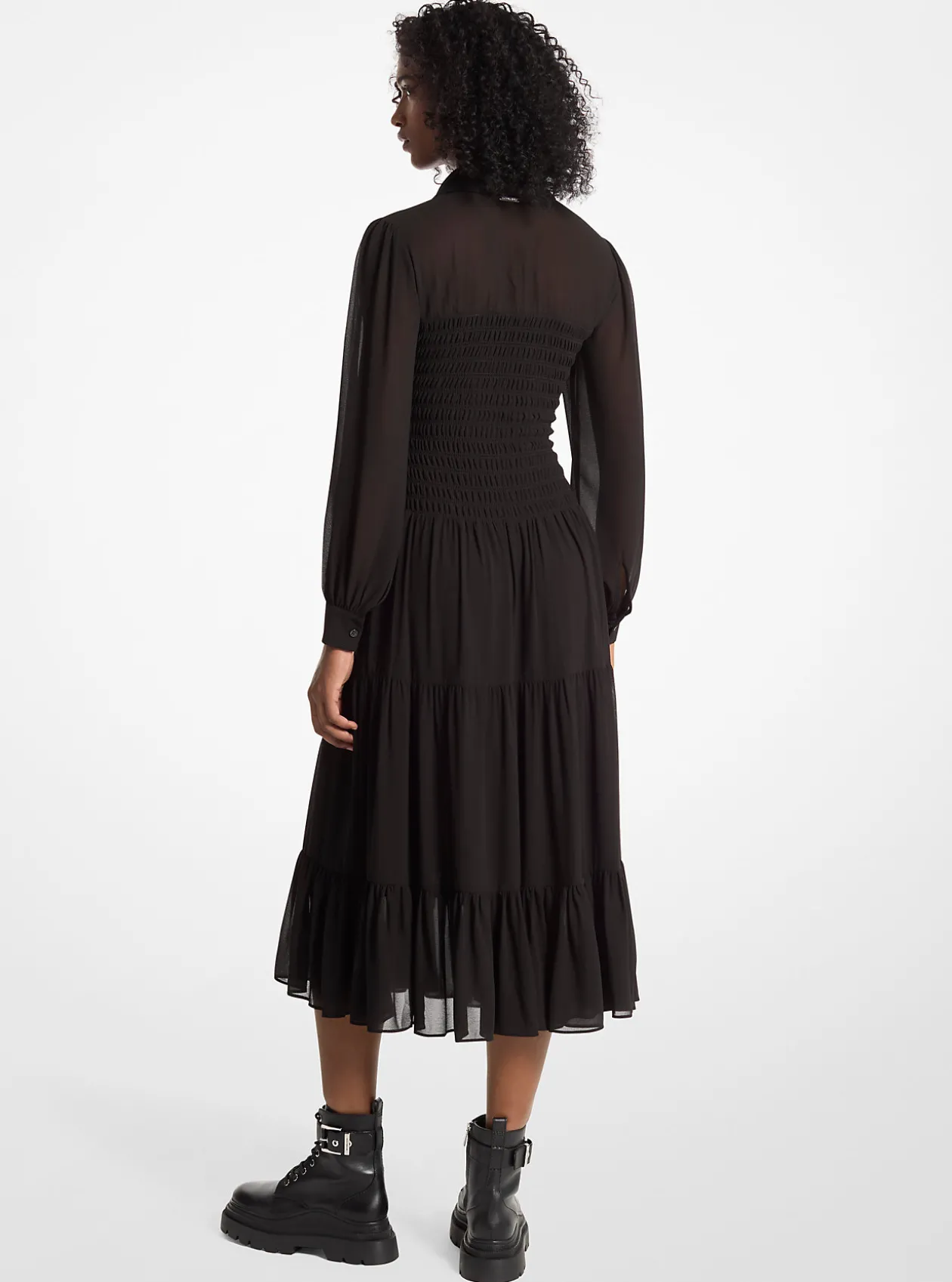 Smocked Georgette Shirtdress