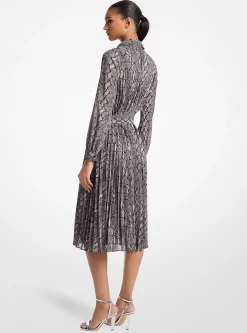 Snake Print Georgette Pleated Shirtdress