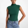 Stretch Cotton Blend Funnel-Neck Top