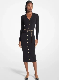 Stretch Knit Belted Dress