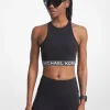 Stretch Nylon Logo Tape Racerback Sports Bra