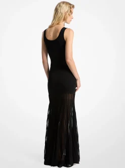 Stretch Viscose Blend Sheer Maxi Dress