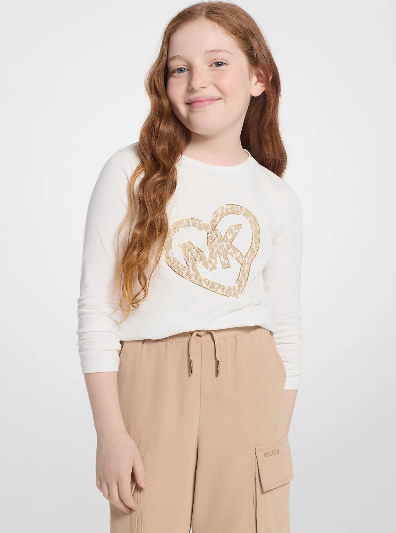 Studded Logo Heart Long-Sleeve T-Shirt
