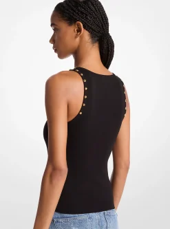 Studded Stretch Cotton Blend Tank Top